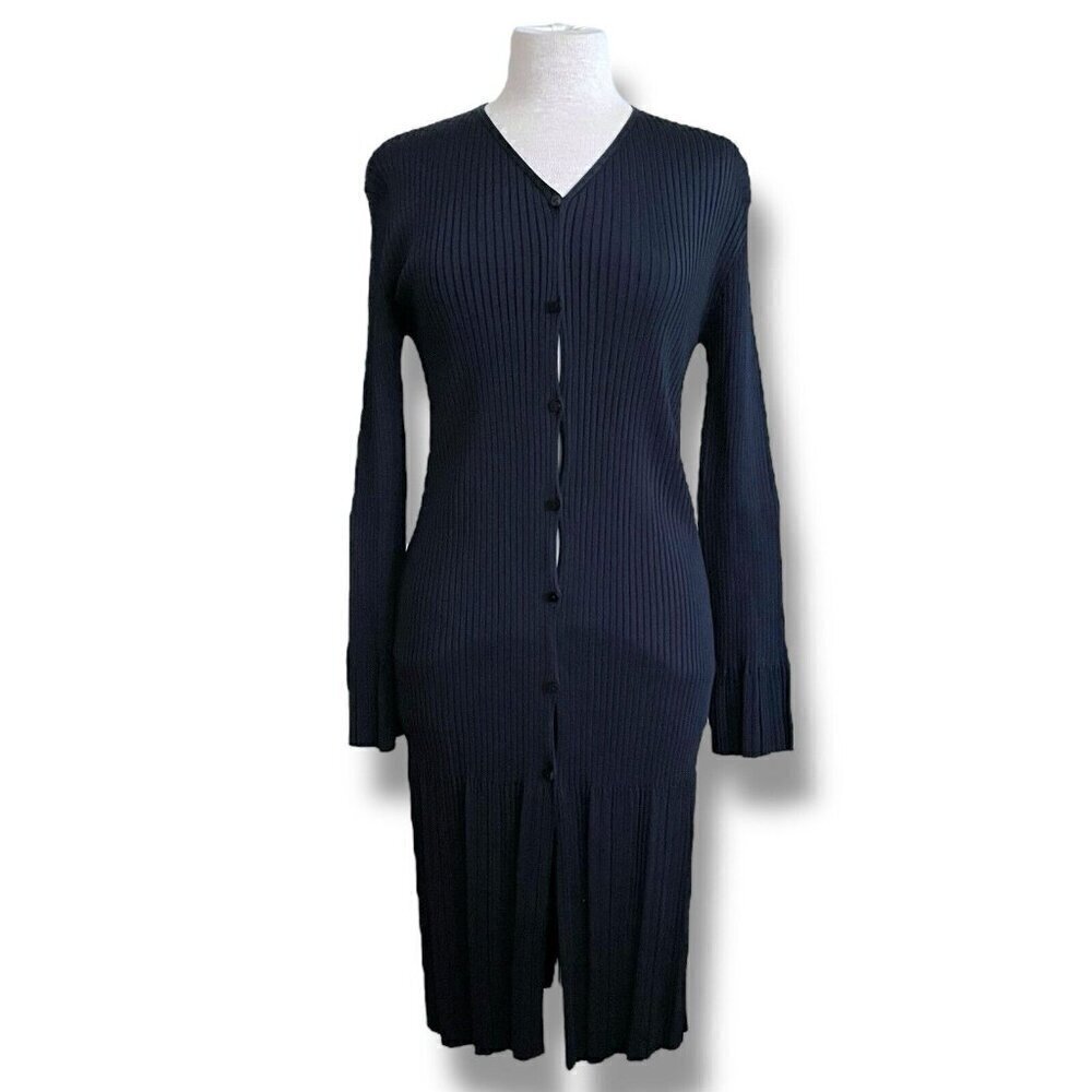 Chloe Womens Dress Sz Large Dark Navy Blue Pleated Ribbed Knit Long Sleeve